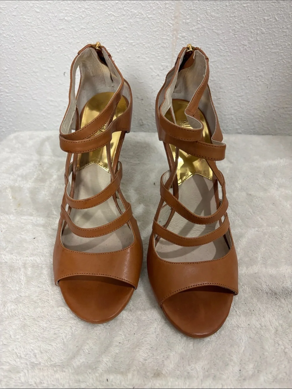 MICHAEL Michael Kors Cognac Leather Strappy Peep Toe Heels Size 9.5M